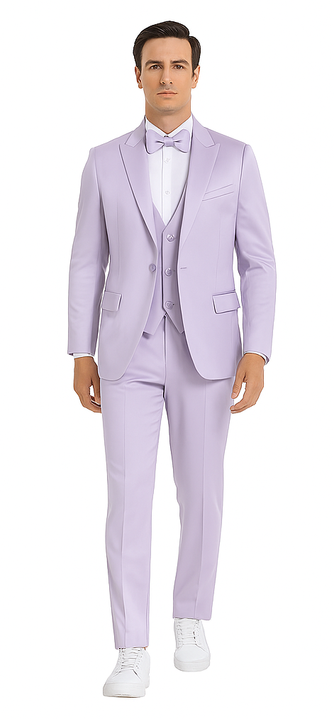Tazzio Men's Formal Lavender Satin 3 Piece Slim Fit Suit with Peak Lapel Suit