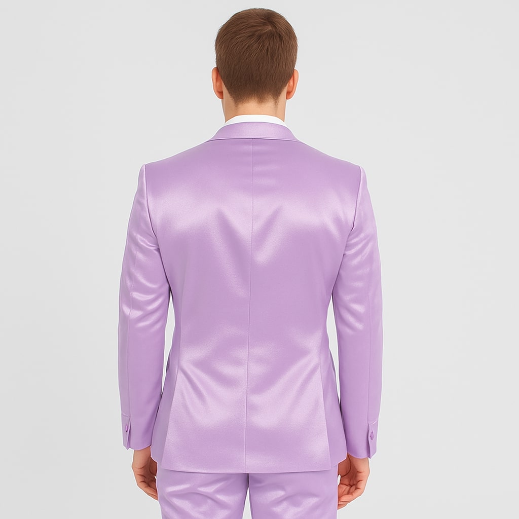 Lavender Satin Tuxedo Set – 4-Piece Statement for Weddings & Proms - 34R Coat - 28 Waist