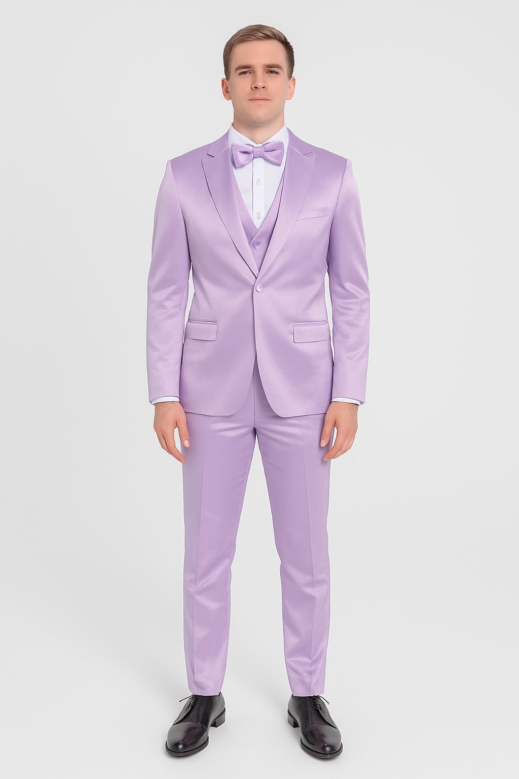 Lavender Satin Tuxedo Set – 4-Piece Statement for Weddings & Proms - 34R Coat - 28 Waist