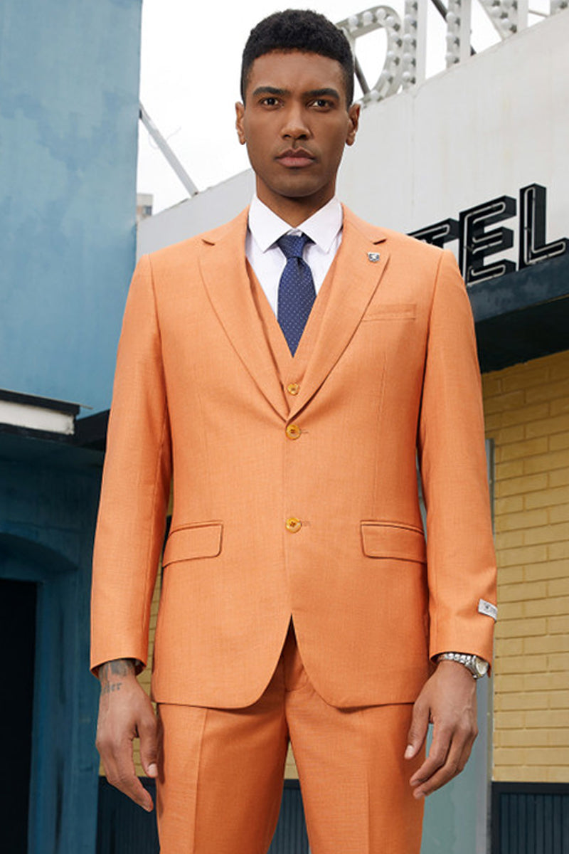 "Mens Stacy Adams Suit -Stacy Adams Suit Men's Fancy Two-Button Vested Suit in Orange" - 34 Short