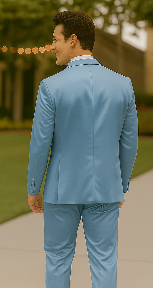 Light Blue Satin Tuxedo Four Piece Set - Wedding - Prom - 34R Coat - 28 Waist