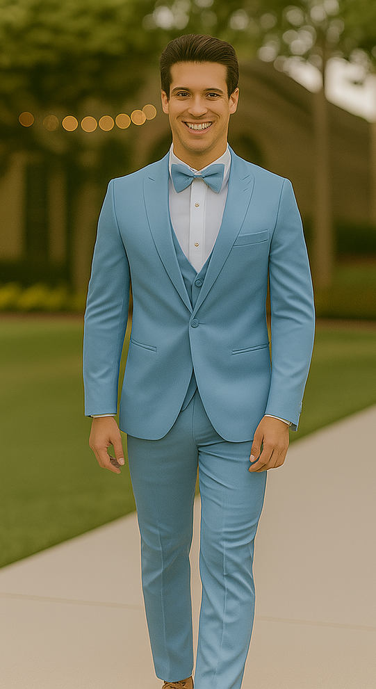 Light Blue Satin Tuxedo Four Piece Set - Wedding - Prom - 34R Coat - 28 Waist