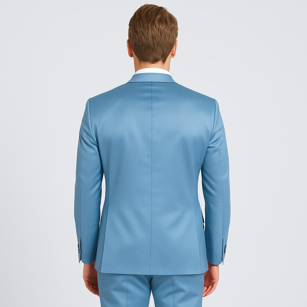 Light Blue Satin Tuxedo Set – 4-Piece Formal Look for Weddings & Proms - 34R Coat - 28 Waist