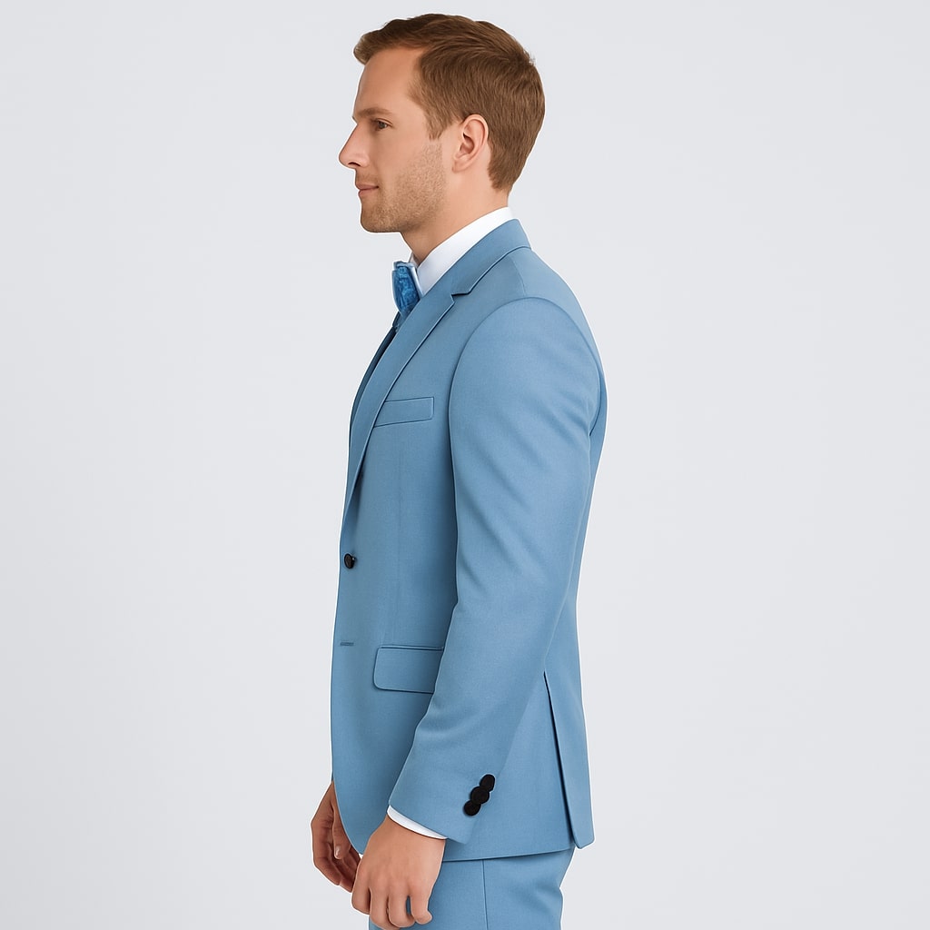 Light Blue Satin Tuxedo Set – 4-Piece Formal Look for Weddings & Proms - 34R Coat - 28 Waist