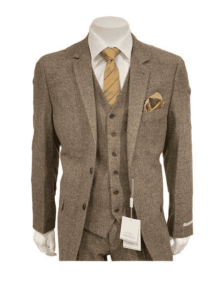 Coffee - Light Brown Wedding Suit With Double Breasted Vest - Groomsmen Suit main image 0