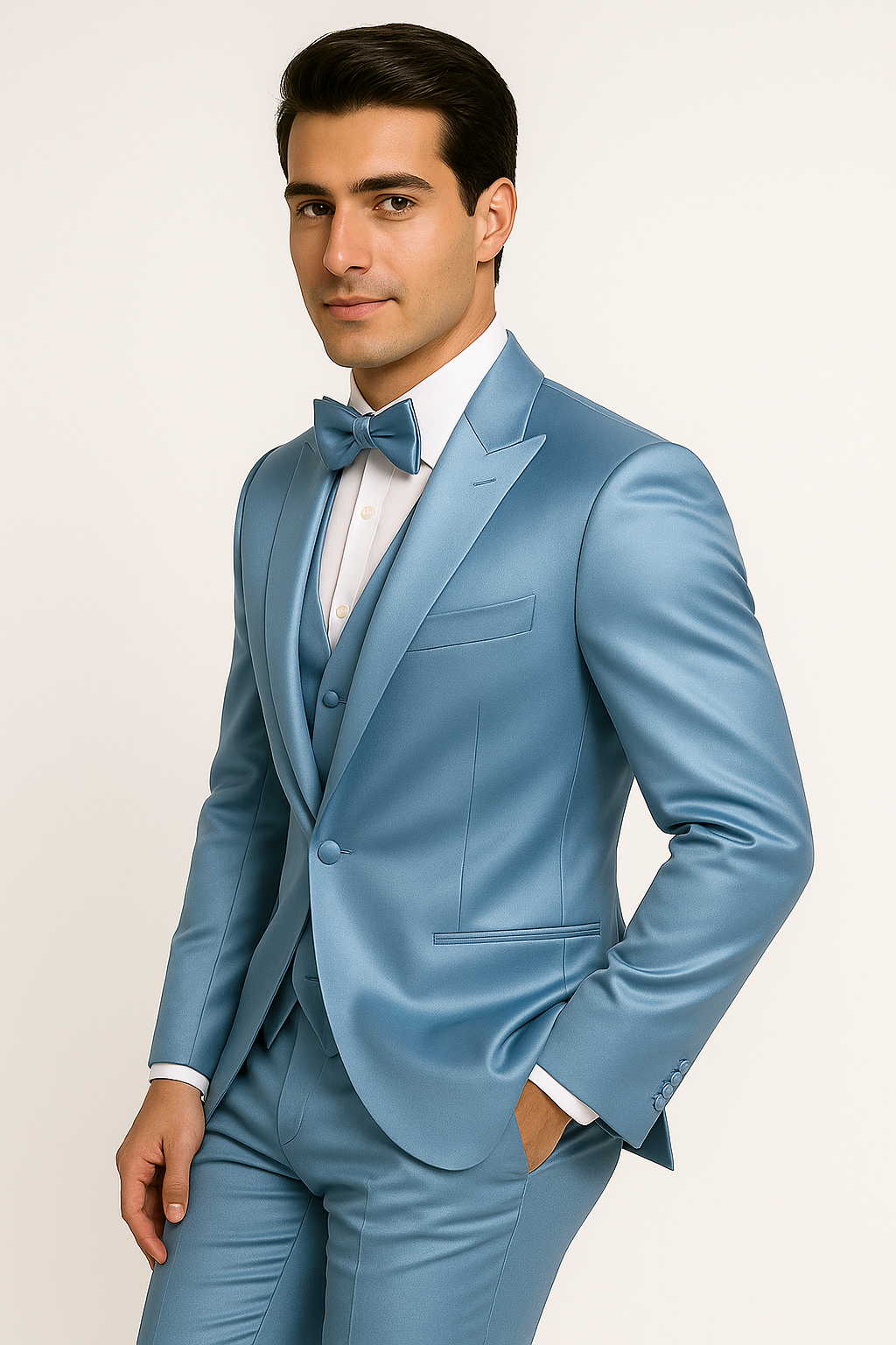 Light Blue Satin Tuxedo Four Piece Set - Wedding - Prom - 34R Coat - 28 Waist