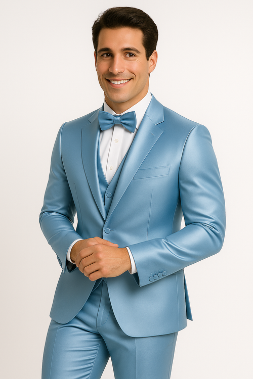Light Blue Satin Tuxedo Four Piece Set - Wedding - Prom