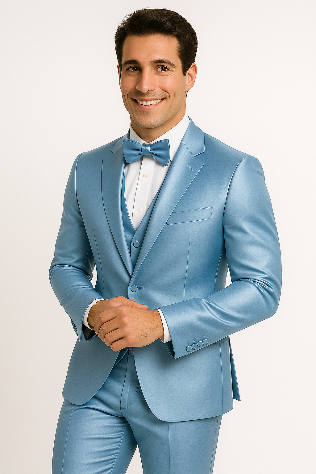 Light Blue Satin Tuxedo Four Piece Set - Wedding - Prom - 34R Coat - 28 Waist