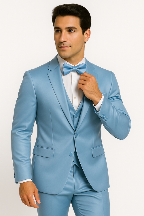 Light Blue Satin Tuxedo Four Piece Set - Wedding - Prom