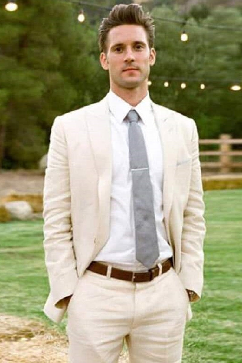 Mens Big and Tall Linen Suits -Beige LinenSummer Fabric Suit main image 1