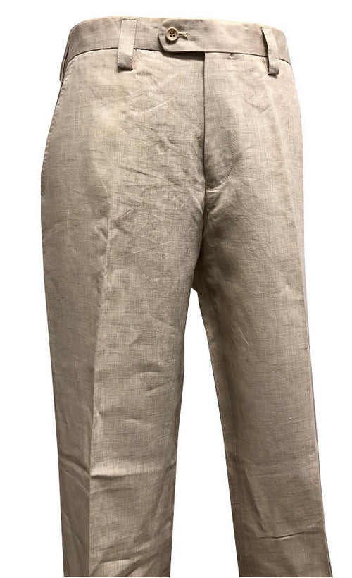 Linen Pants for Men Beige Tan Flat Front P3116-06