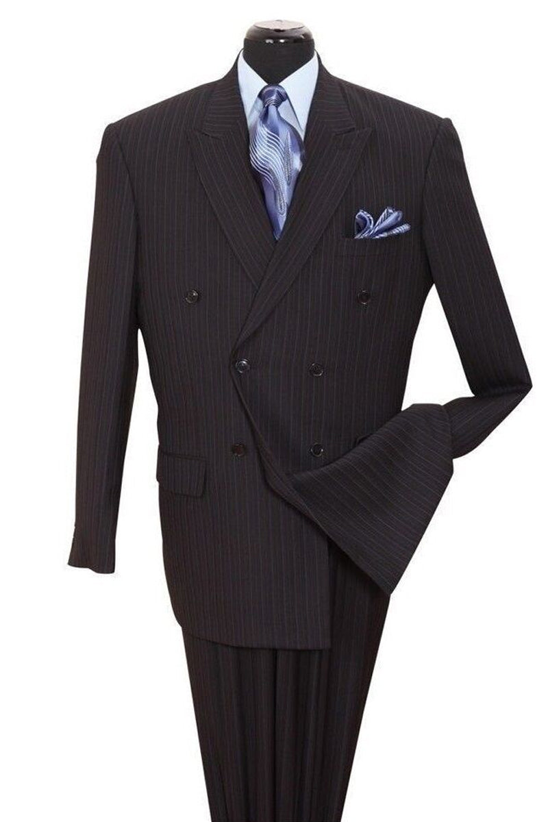 "Classic Men's Double Breasted Pinstripe Suit Smooth Black Finish"