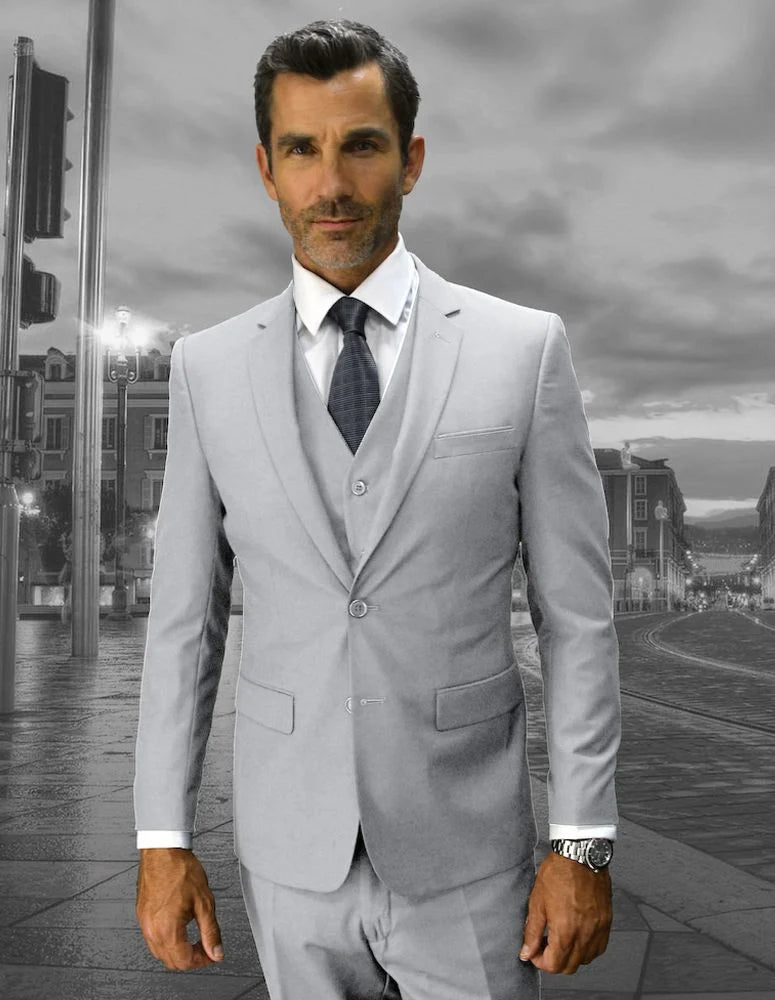 Men's 3-Piece Wool Blend Slim Fit Suit – Solid Colors – Stylish