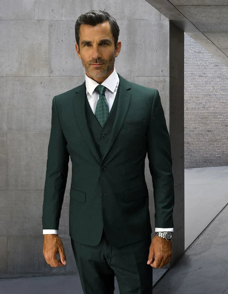 Men's 3-Piece Wool Blend Slim Fit Suit – Solid Colors – Stylish