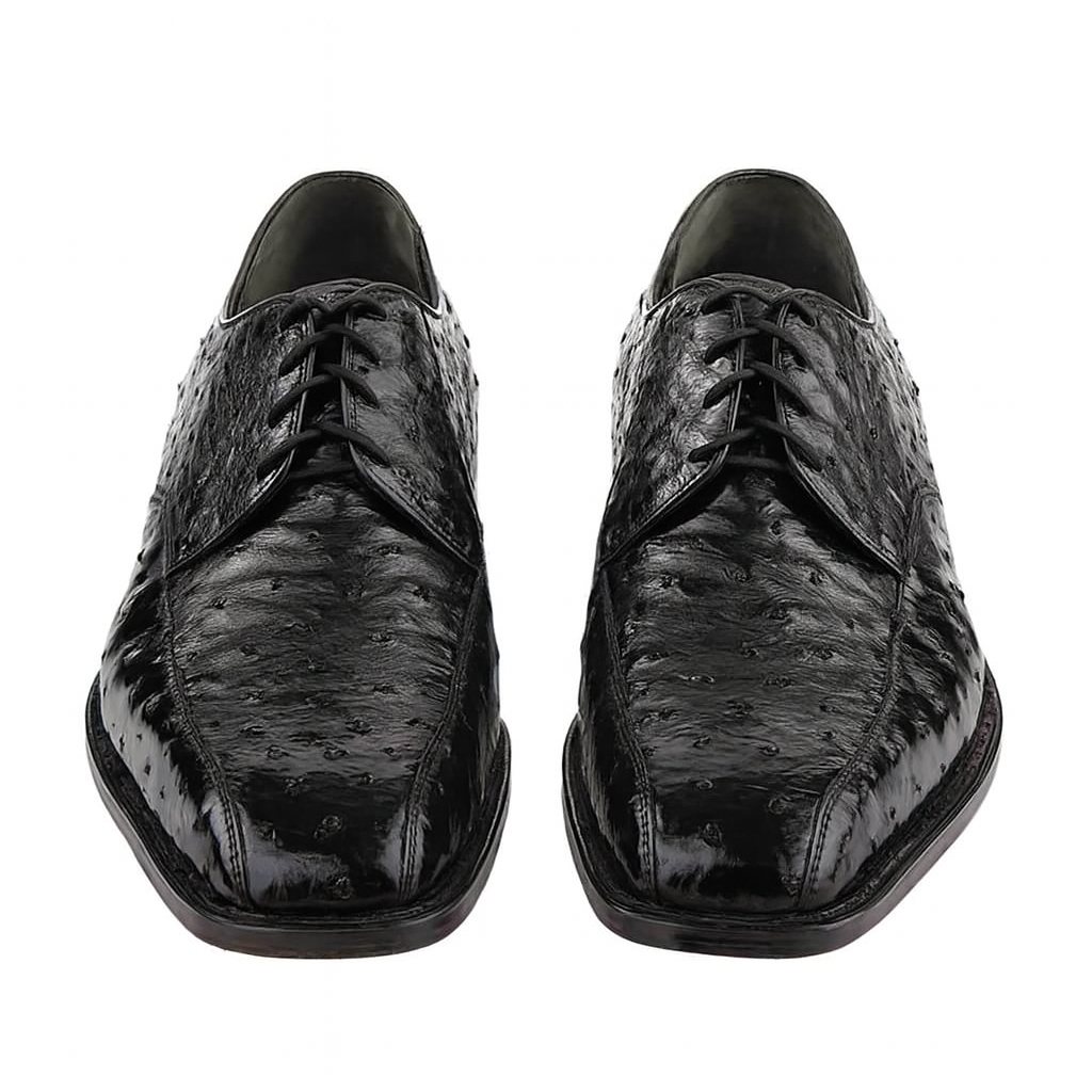 Los Altos Black Full Quill Ostrich Bicycle Toe Men's Lace Up Shoes - 8