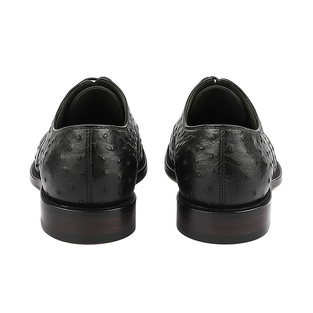 Los Altos Black Full Quill Ostrich Bicycle Toe Men's Lace Up Shoes - 8