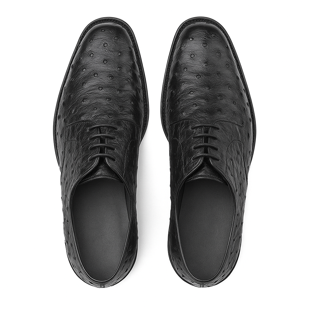 Los Altos Black Full Quill Ostrich Bicycle Toe Men's Lace Up Shoes - 8