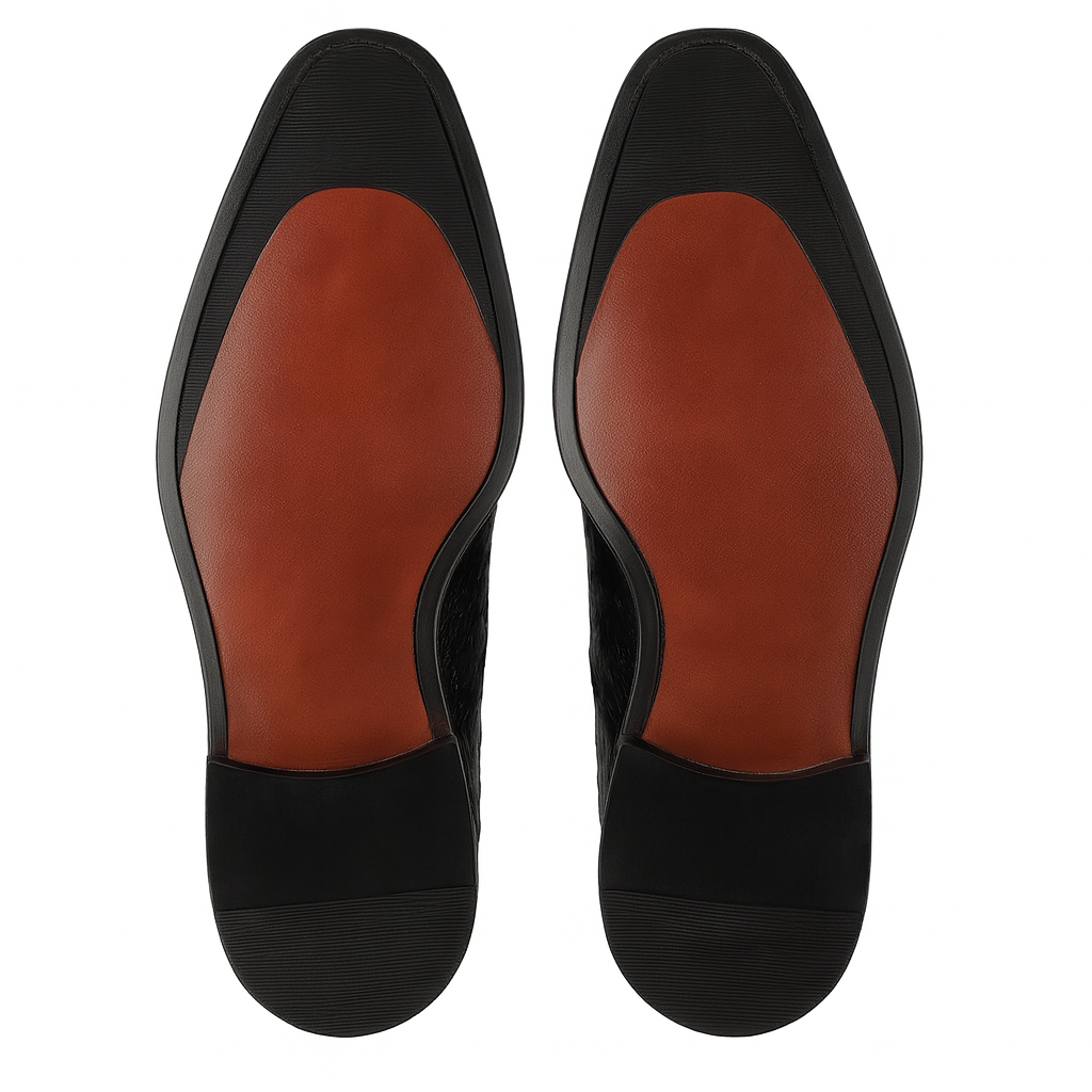 Los Altos Black Full Quill Ostrich Bicycle Toe Men's Lace Up Shoes - 8