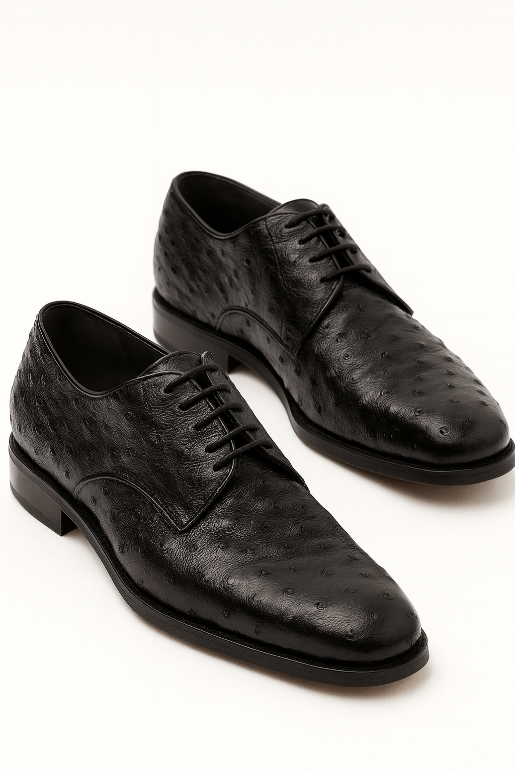 Los Altos Black Full Quill Ostrich Bicycle Toe Men's Lace Up Shoes - 8