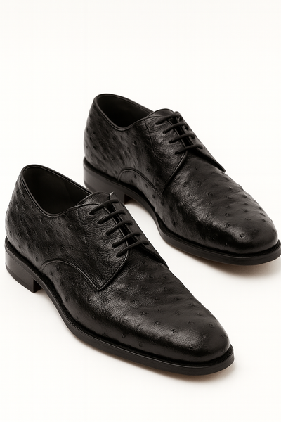 Los Altos Black Full Quill Ostrich Bicycle Toe Men's Lace Up Shoes