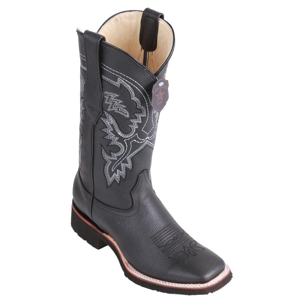 Los Altos Men's Wide Square Toe Suede Leather Short Boots - Black 82BV6305