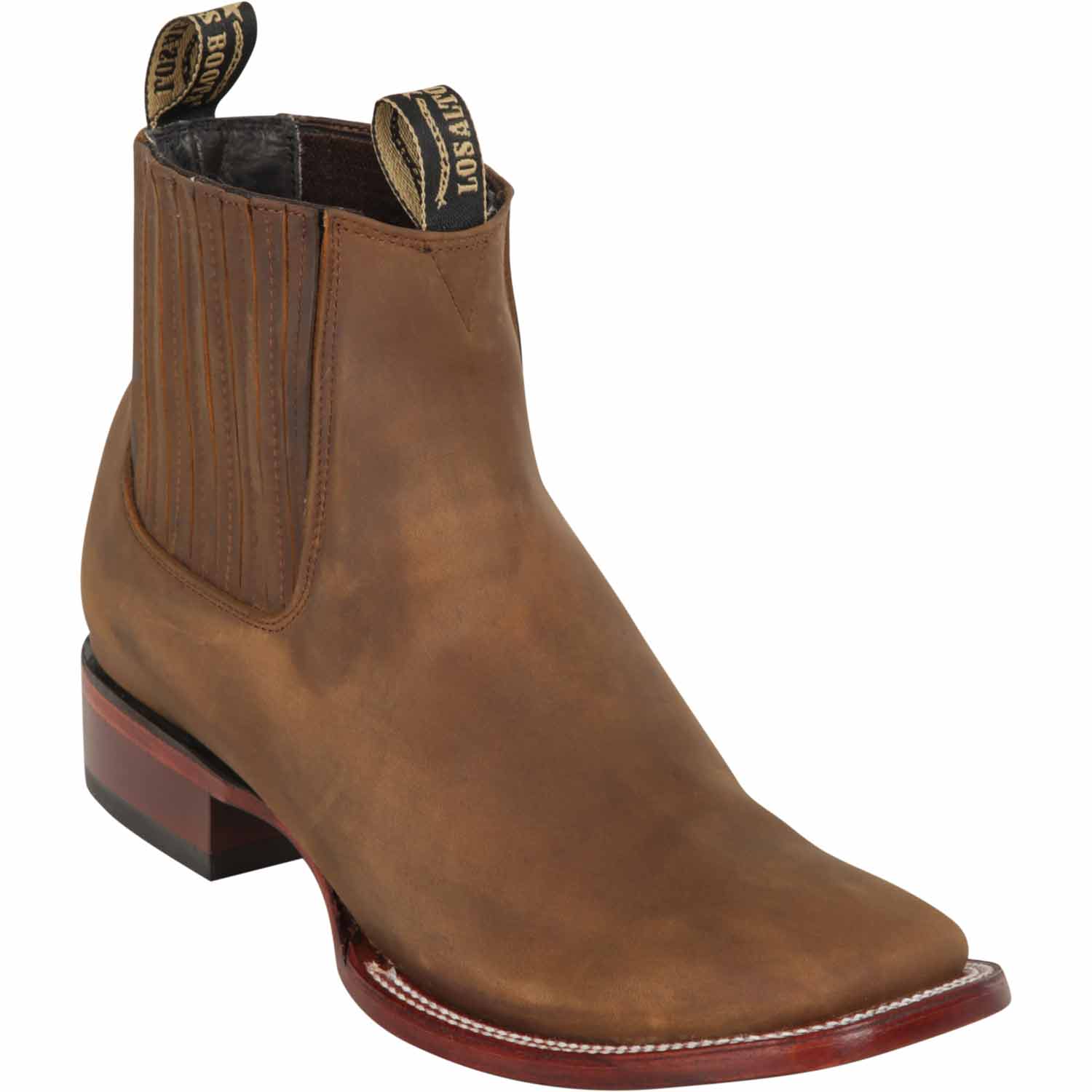 Los Altos Men's Wide Square Toe Crazy Leather Short Boots Tan LAB-82B6231 - 6