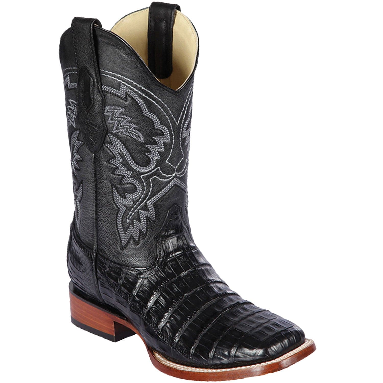 Men's Los Altos Caiman Belly Skin Wide Square Toe Boots 822A82 - 6