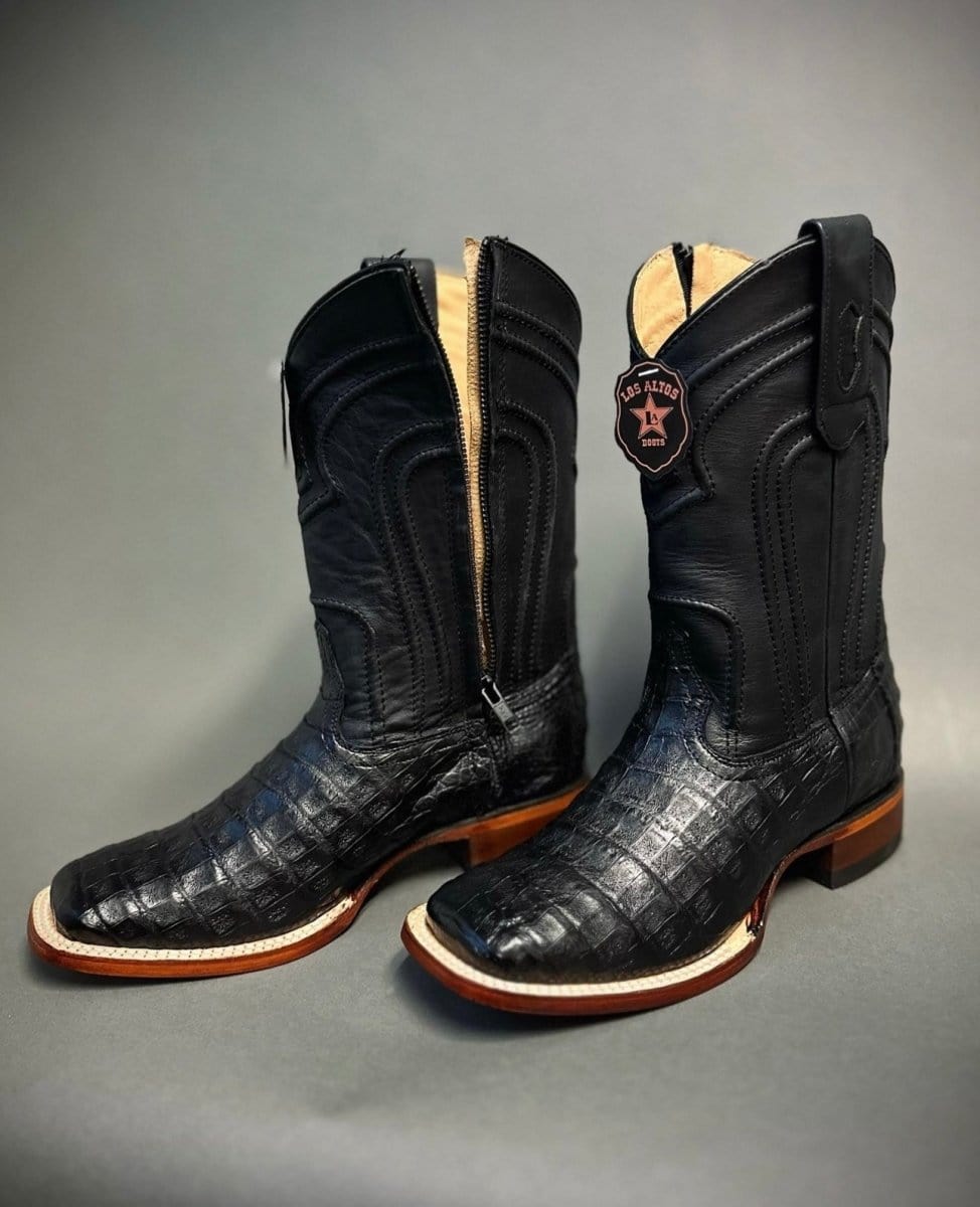 Men's Los Altos Caiman Belly Square Toe Boots with Zipper Black 82Z8205 - 6
