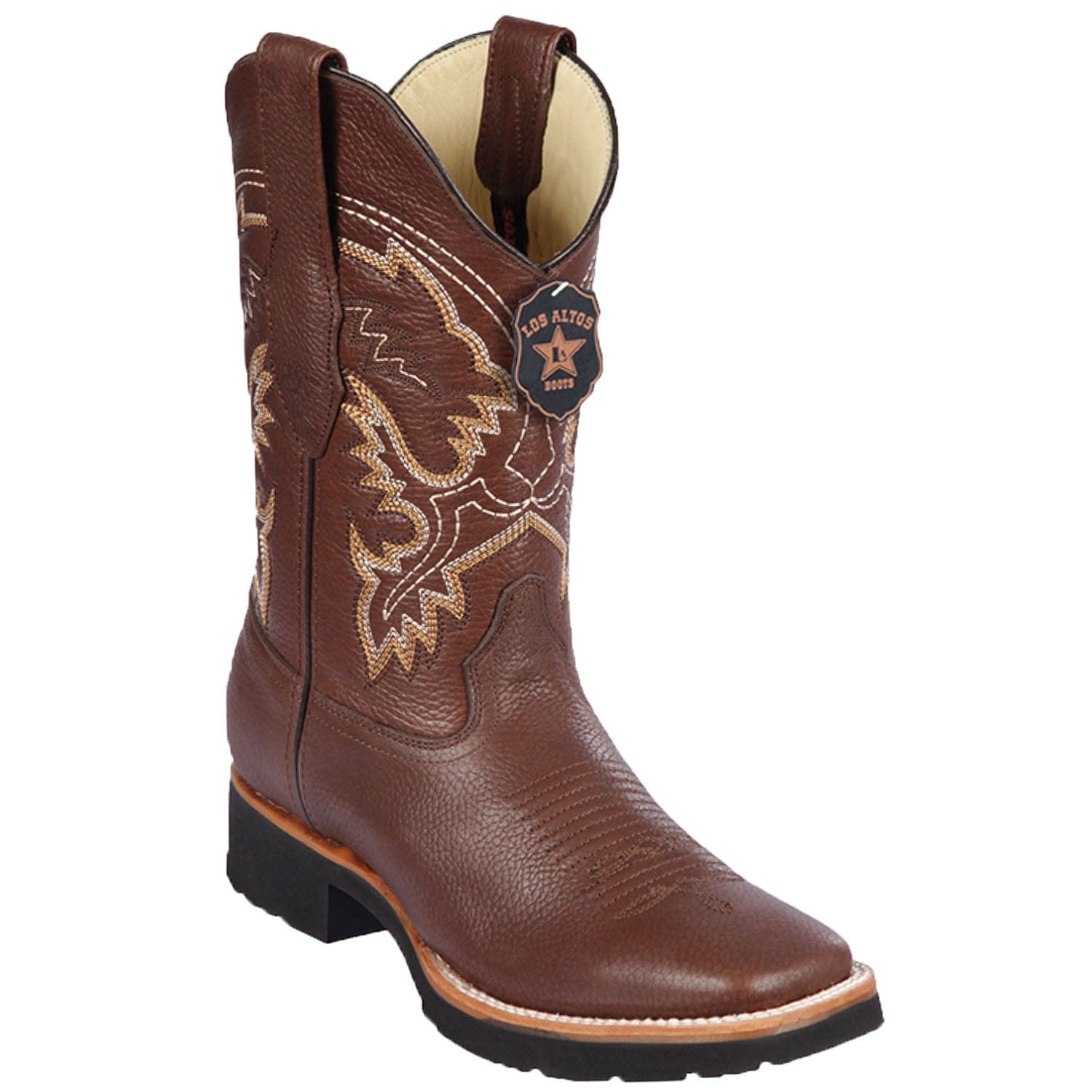 Men's Los Altos Genuine Leather Wide Square Toe Boots 82E27 - 6