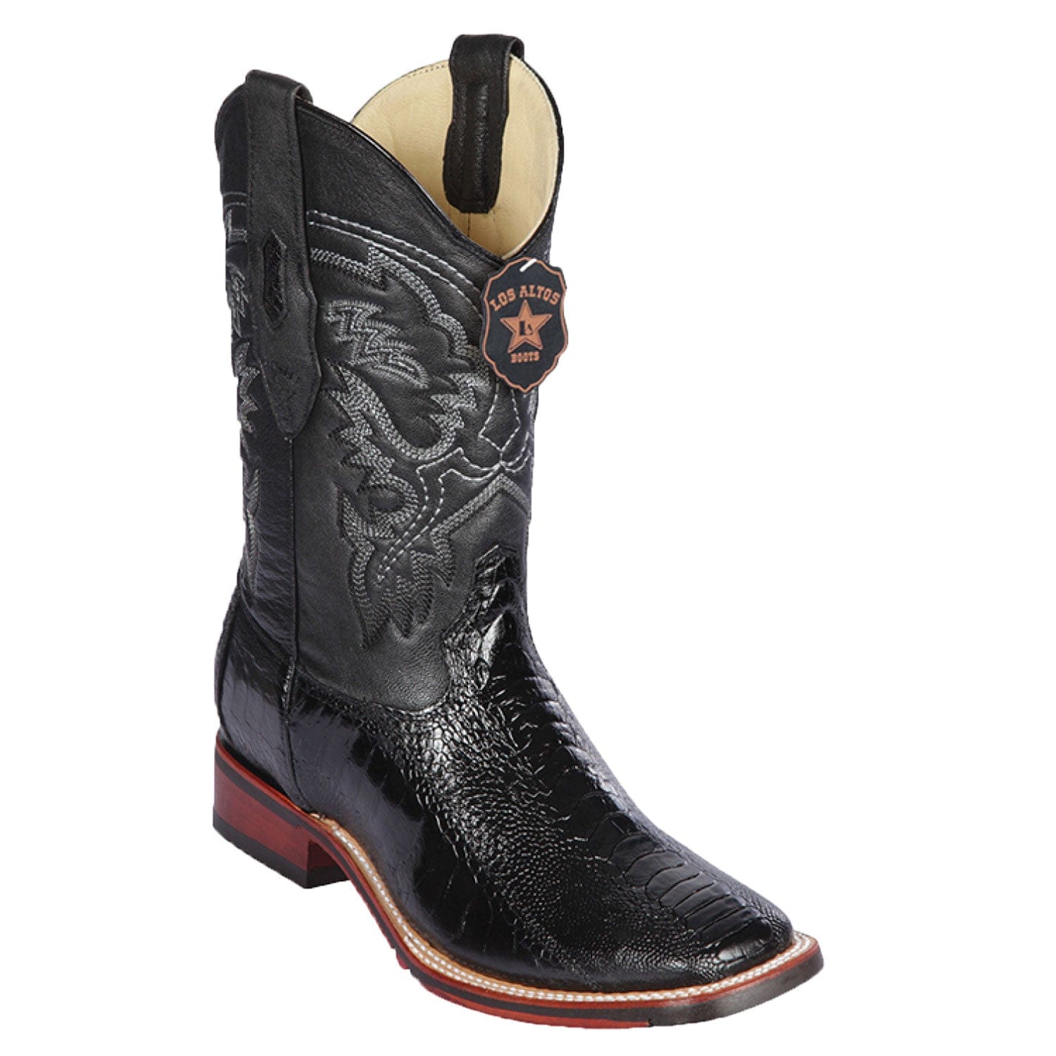 Los Altos Men's Wide Square Toe Ostrich Short Boots - Black Cherry 82BV0318 main image 0