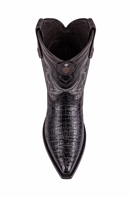 Los Altos Boots Caiman Tail Black Pointed Toe Cowboy Boots-New Designer Collection