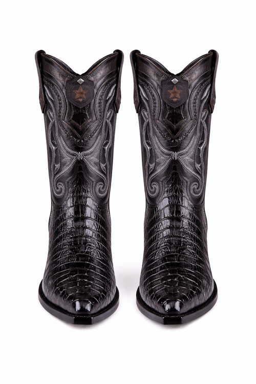 Los Altos Boots Caiman Tail Black Pointed Toe Cowboy Boots-New Designer Collection