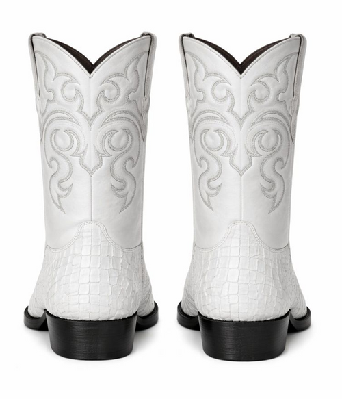 Los Altos Boots - Mens Dress Cowboy Boot - Low Priced White Crocodile Boots- in White-New Designer Collection