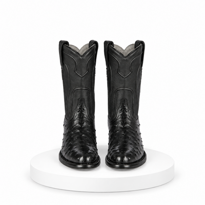 Los Altos Boots Men's Ostrich Roper Western Boots Black