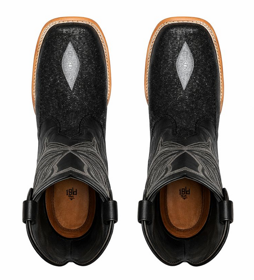 Los Altos Boots Single Stone Stingray and Deer Black-New Designer Collection