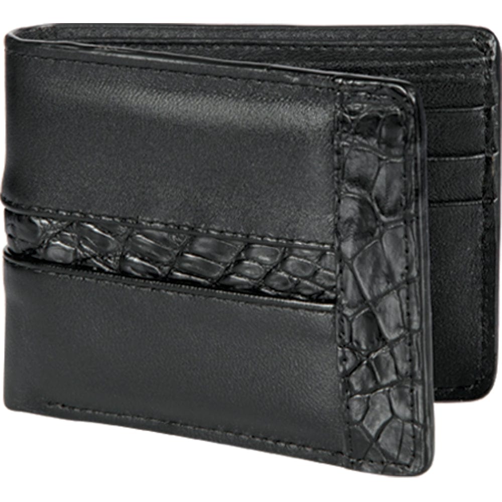 Los Altos Leather and Caiman Skin Wallet CA20205 - Black