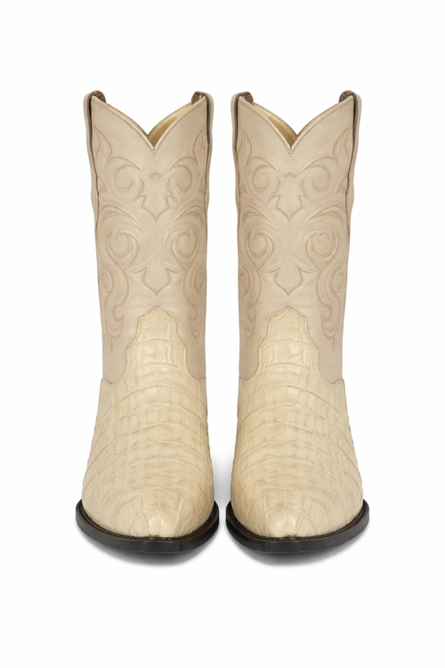Los Altos Men White Genuine Crocodile Caiman Tail Cowboy J-Toe Boot-New Designer Collection