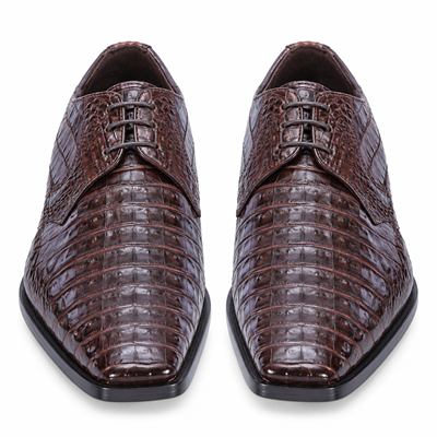 Los Altos Men's Brown Crocodile Shoes Italian Toe Gator Shoes