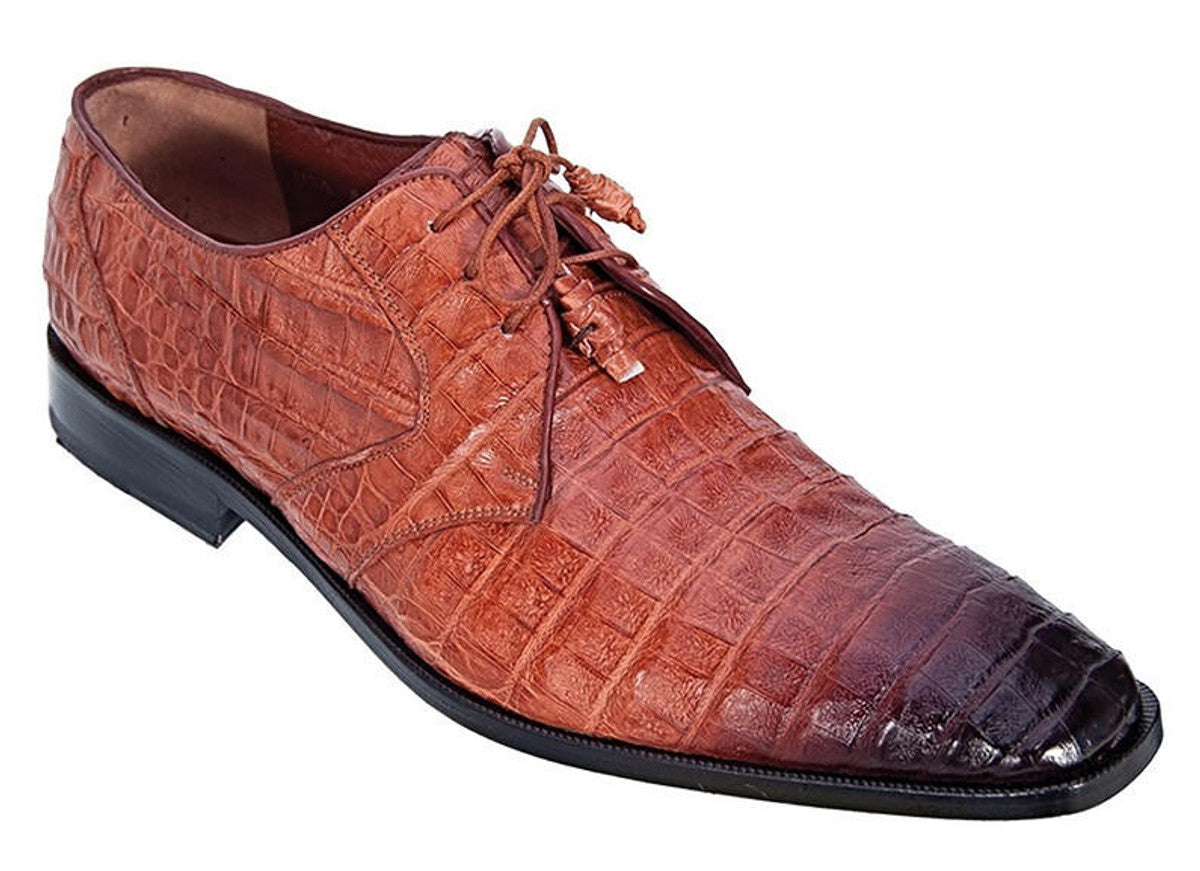 Los Altos Men's Cognac Crocodile Shoes Italian Toe - 8