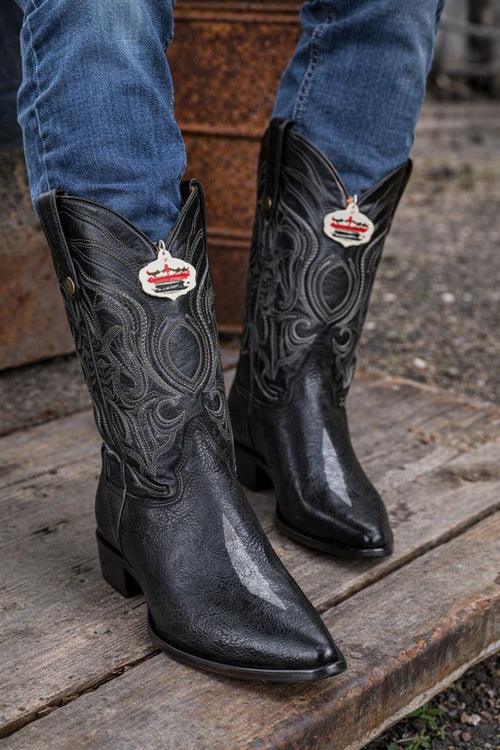 Los Altos Men's Exquisite Black Genuine Single Stone Stingray Boots-New Designer Collection