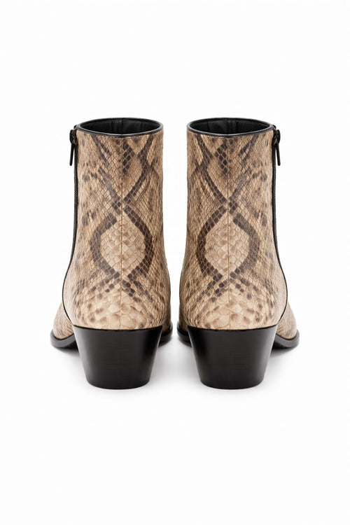 Los Altos Mens Natural Genuine Python Snakeskin Leather Ankle Boots-New Designer Collection