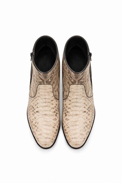 Los Altos Mens Natural Genuine Python Snakeskin Leather Ankle Boots-New Designer Collection