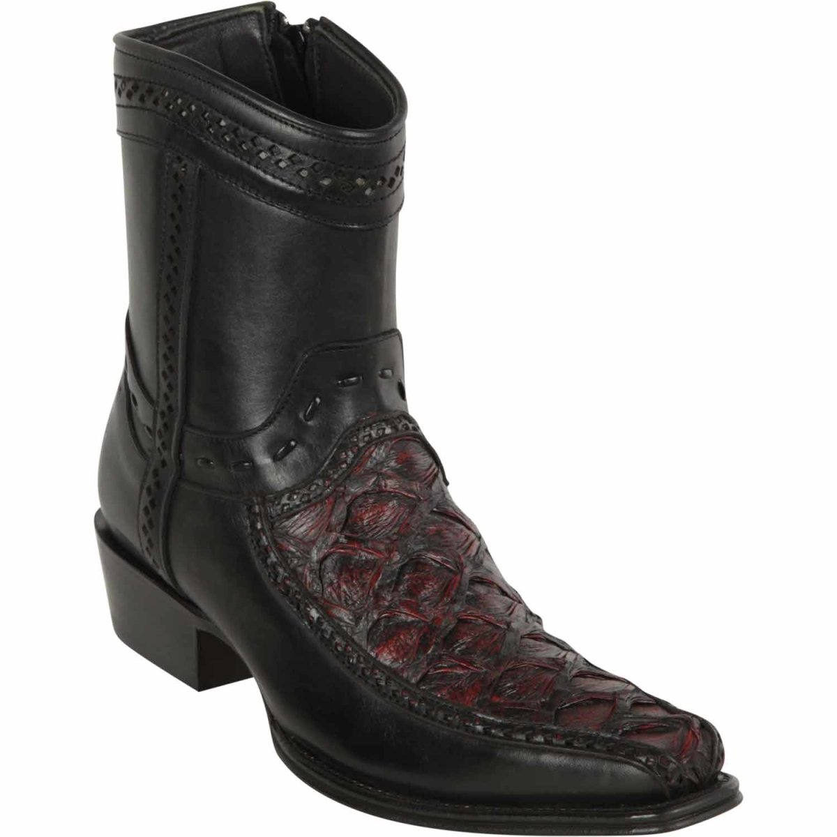 Los Altos Men's Original Monster Fish Skin European Toe Short Boots - Black Cherry - 6