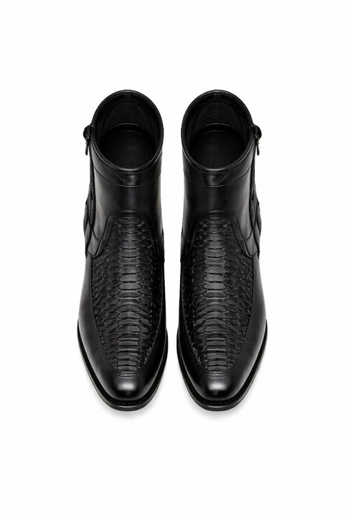 Los Altos Men's Original Python Skin European Toe Short Boots - Black 76BFN5705-New Designer Collection