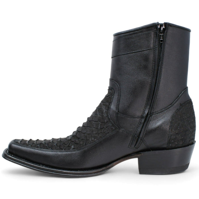 Los Altos Men's Original Python Skin European Toe Short Boots - Black - 6