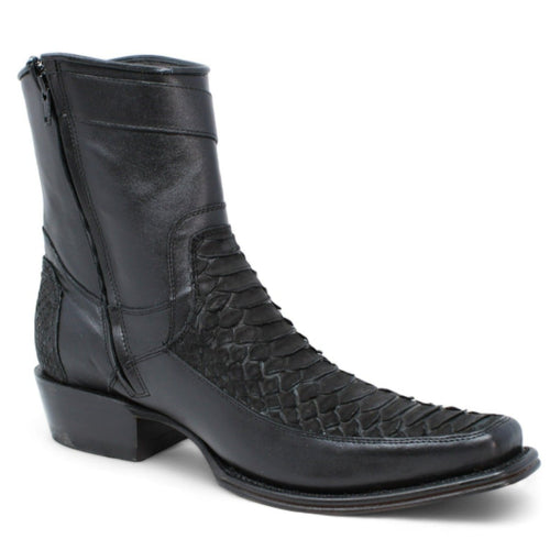 Los Altos Men's Original Python Skin European Toe Short Boots - Black 76BFN5705-New Designer Collection