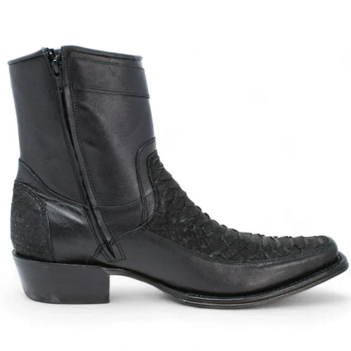 Los Altos Men's Original Python Skin European Toe Short Boots - Black