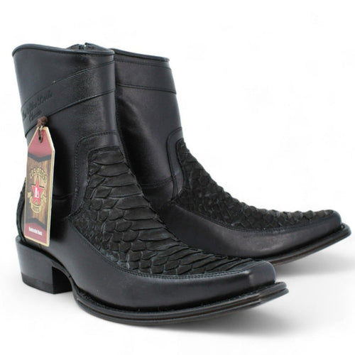 Los Altos Men's Original Python Skin European Toe Short Boots - Black