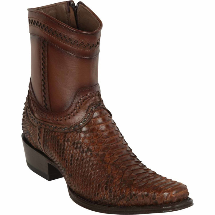 Los Altos Men's Original Python Skin European Toe Short Boots - Porto Brown - 6