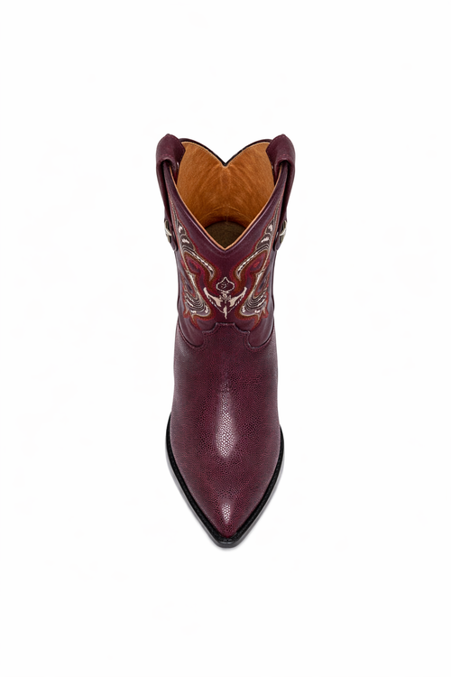 Los Altos Men's Single Stone Stingray Leather Burgundy J Toe Boots-New Designer Collection